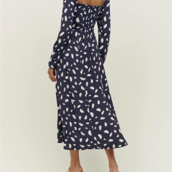 Reformation Sigmund Navy Blue In Splatter Front Slit Midi Dress - Picture 3 of 7